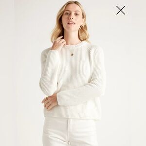 Quince 100% Organic Cotton Fisherman Crew Sweater in Ivory, Size Medium